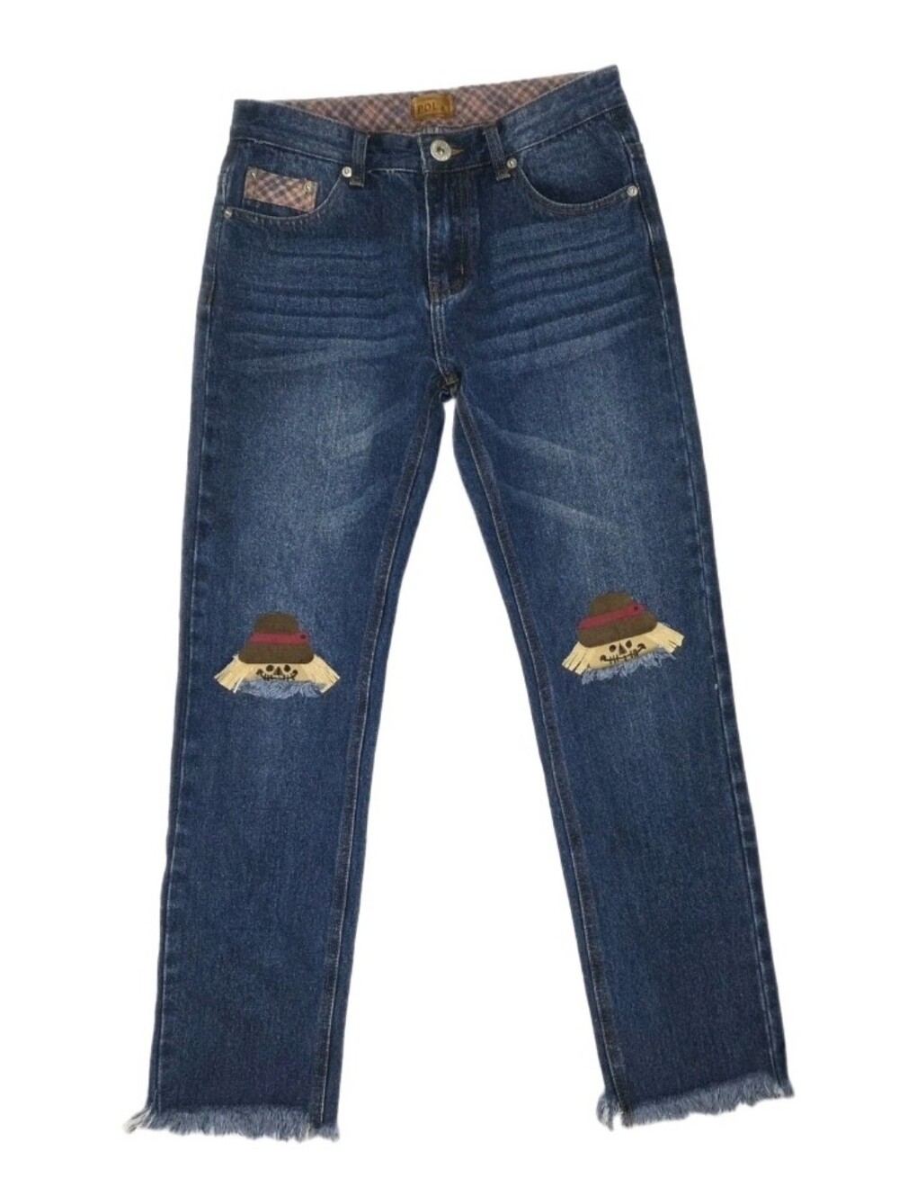 Pol Clothing Scarecrow Patched Embroidered Jeans Size S Frayed Hem Fall Boho